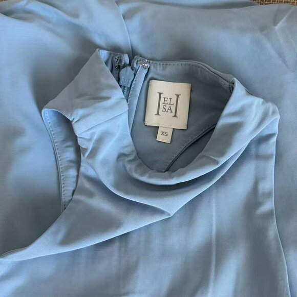 Helsa The Duchess Jersey Midi Dress XSmall Summer Sky Blue Knit Cocktail Party - Picture 6 of 11